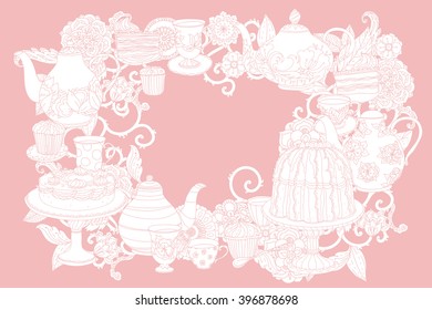 Vector Pastel Floral and tea time elements. Perfect for invitations or announcements.