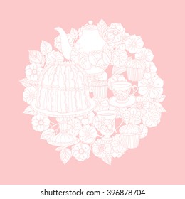 Vector Pastel Floral and tea time elements. Perfect for invitations or announcements.