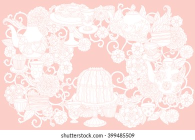 Vector Pastel Floral and tea time elements. Perfect for invitations or announcements.