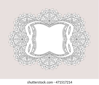 Vector pastel frame colors of the mandala. The Indian border in East style. Decorative element design, with a dark contour, isolated on a light background.