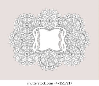 Vector pastel frame colors of the mandala. The Indian border in East style. Decorative element design, with a dark contour, isolated on a light background.