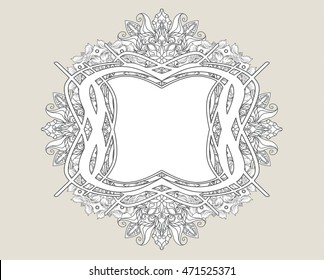 Vector pastel frame colors of the mandala. The Indian border in East style. Decorative element design, with a dark contour, isolated on a light background.