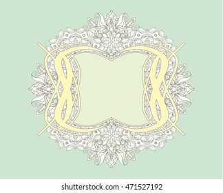 Vector pastel frame colors of the mandala. The Indian border in East style. Decorative element design, with a dark contour, isolated on a light background.