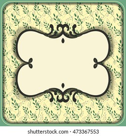 Vector pastel frame with leaves. In the European style. Vintage decorative design element, with black contour, isolated on a light background.