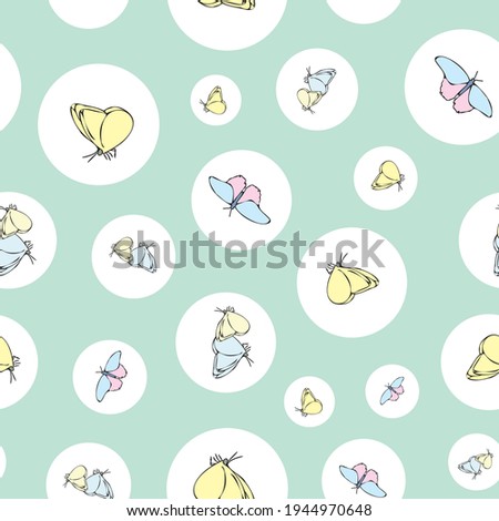 Vector pastel green white background butterfly seamless pattern. butterflies. Seamless pattern background