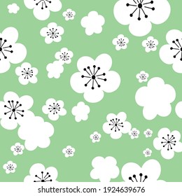 Vector pastel green white cherry flowers sakura, seamless pattern background, perfect for scrapbooking, fabric, wallpaper project