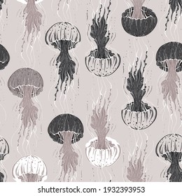 Vector pastel jellyfishes texture background seamless pattern print