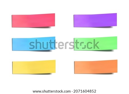 Vector Pastel Light Colored Papers Sticker Isolated on White Background with Shadow, Light Pink, Blue and Yellow Colors, Sticky Notes, Long Memo Sticker.