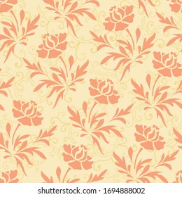 Vector pastel ornage and yellow rose flower with bail seamless pattern background