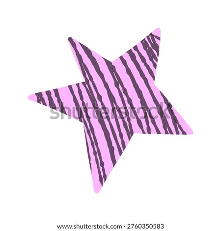 Vector pastel pink abstract star with irregular purple stripe texture on white background, hand drawn scribble shape element for cute logo, sticker, kids poster, web icon and modern graphic design.