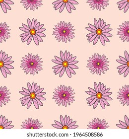 Vector pastel pink beige background pink daisy flowers and wild flowers. Seamless pattern background