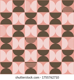 Vector Pastel Pink & Brown Semi Circles Seamless Pattern with Stripes