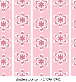 Vector Pastel pink flower with white  strips repeat seamless pattern background. Can be use for fabric, wallpaper, packaging, stationery, place mat etc.  