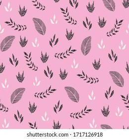 Vector pastel pink pretty tropical leaves seamless pattern background