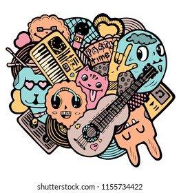 Vector pastel sticker rock party friends animals
