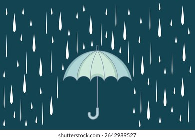 Vector pastel umbrella and falling drops, cartoon flat design perfect for baby printables, kids wallpapers, and educational rainy weather scenes

