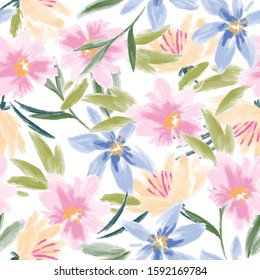 vector pastel watercolor floral seamless pattern for fabric, textile, wallpaper, clothes, skirt