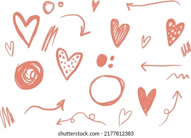 Vector pastel watercolor set of grunge brush strokes, circles, arrows, hearts, splashes, inks stains, pencil drawing and other creative descoration. Ideal for print, stickers, collage, mark making.