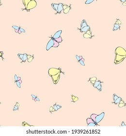 Vector pastel white background butterfly seamless pattern. butterflies. Seamless pattern background