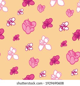 Vector amarillo pastel fondo rosa, flores de magnolia blanca púrpura, libertad, fondo de patrón sin costura