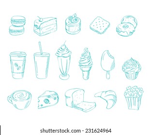 Vector Pastry hand drawn doodle icon set
