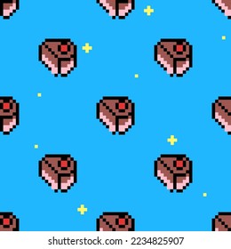 Vector pastry seamless pattern with cakes. pixel art. Seamless background. Vector.
