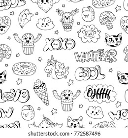 Vector patch set - 80s-90s doodle style design. Kawaii doodle characters. Isolated illustrations - great for stickers, embroidery, badges.