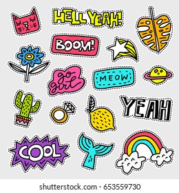 Vector patch set - 80s-90s style design. Isolated illustrations - great for stickers, embroidery, badges.