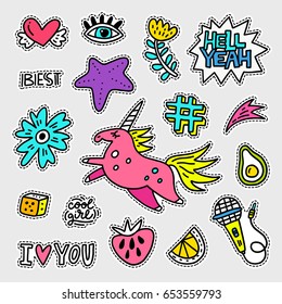 Vector patch set - 80s-90s style design. Isolated illustrations - great for stickers, embroidery, badges.