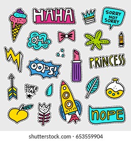 Vector patch set - 80s-90s style design. Isolated illustrations - great for stickers, embroidery, badges.