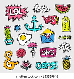 Vector patch set - 80s-90s style design. Isolated illustrations - great for stickers, embroidery, badges.