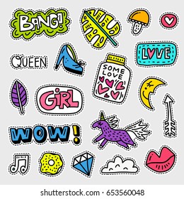 Vector patch set - 80s-90s style design. Isolated illustrations - great for stickers, embroidery, badges.