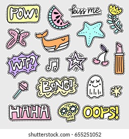 Vector patch set - 80s-90s style design. Isolated illustrations - great for stickers, embroidery, badges.