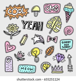 Vector patch set - 80s-90s style design. Isolated illustrations - great for stickers, embroidery, badges.