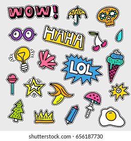 Vector patch set - 80s-90s style design. Isolated illustrations - great for stickers, embroidery, badges.