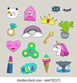 Vector patch set - 80s-90s style design.Flat Vector illustration isolated