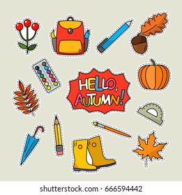 Vector patch set - 80s-90s style design. The concept of autumn.. Flat Vector illustration isolated