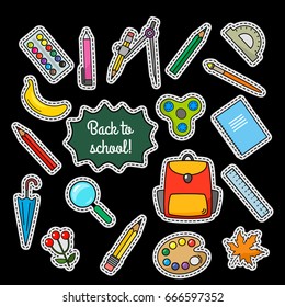 Vector patch set - 80s-90s style design. Concept " back, to school!"Flat Vector illustration isolated
