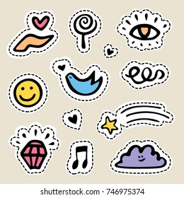 Vector patch set in 80s-90s style design. Peaceful stickers. Symbol, embroidery, badges for peace. Isolated colorful label. Simple flat illustration.Social media funny badges.Fashionable pins.  