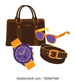 Vector patch set with men's fashion elements. Isolated illustrations for stickers, embroidery, badges, pins and clothing