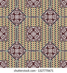 Vector patchwork background from ornaments, geometric patterns. Moroccan texture.
