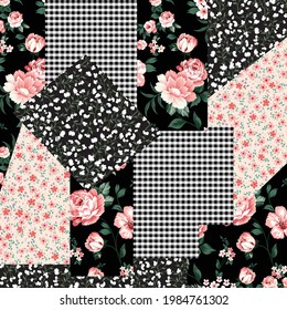 vector patchwork flower pattern black