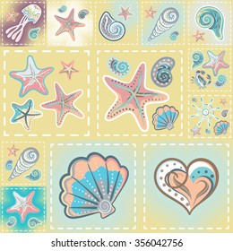 Vector patchwork nautical patterns.  Use to create quilting patches or seamless backgrounds for various craft projects.
