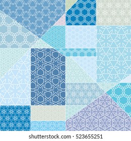 Vector patchwork pattern. Vintage decorative elements. Hand drawn background. Indian, Arabic, Turkish motifs for printing on fabric or paper. Abstract colorful doodle pattern in mosaic style