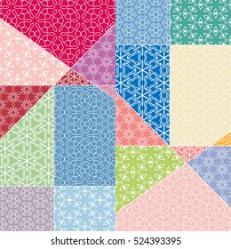 Vector patchwork pattern. Vintage decorative elements. Hand drawn background. Indian, Arabic, Turkish motifs for printing on fabric or paper. Abstract colorful doodle pattern in mosaic style