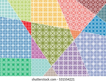 Vector patchwork pattern. Vintage decorative elements. Hand drawn background. Indian, Arabic, Turkish motifs for printing on fabric or paper. Abstract colorful doodle pattern in mosaic style