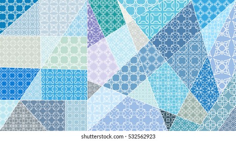 Vector patchwork pattern. Vintage decorative elements. Hand drawn background. Indian, Arabic, Turkish motifs for printing on fabric or paper. Abstract colorful doodle pattern in mosaic style