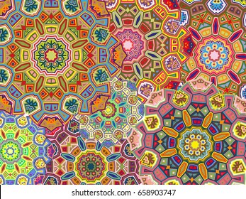 Vector patchwork pattern. Vintage decorative elements for background. Indian, Arabic, Turkish motifs for printing on fabric or paper. Abstract colorful doodle pattern in mosaic style