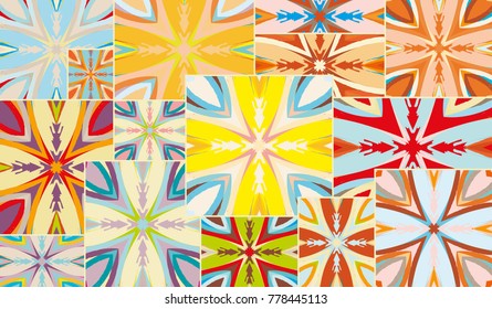 Vector patchwork quilt pattern. Abstract painting background. Multicolored bright hand drawn texture. Brushstrokes of paint elements. Modern art. Contemporary artwork in mosaic style