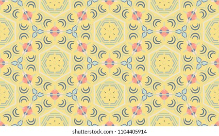 Vector patchwork quilt pattern. Hand drawn decorative collage background. Indian, Arabic, Turkish motifs for printing on fabric or paper. Abstract colorful seamless pattern in mosaic style